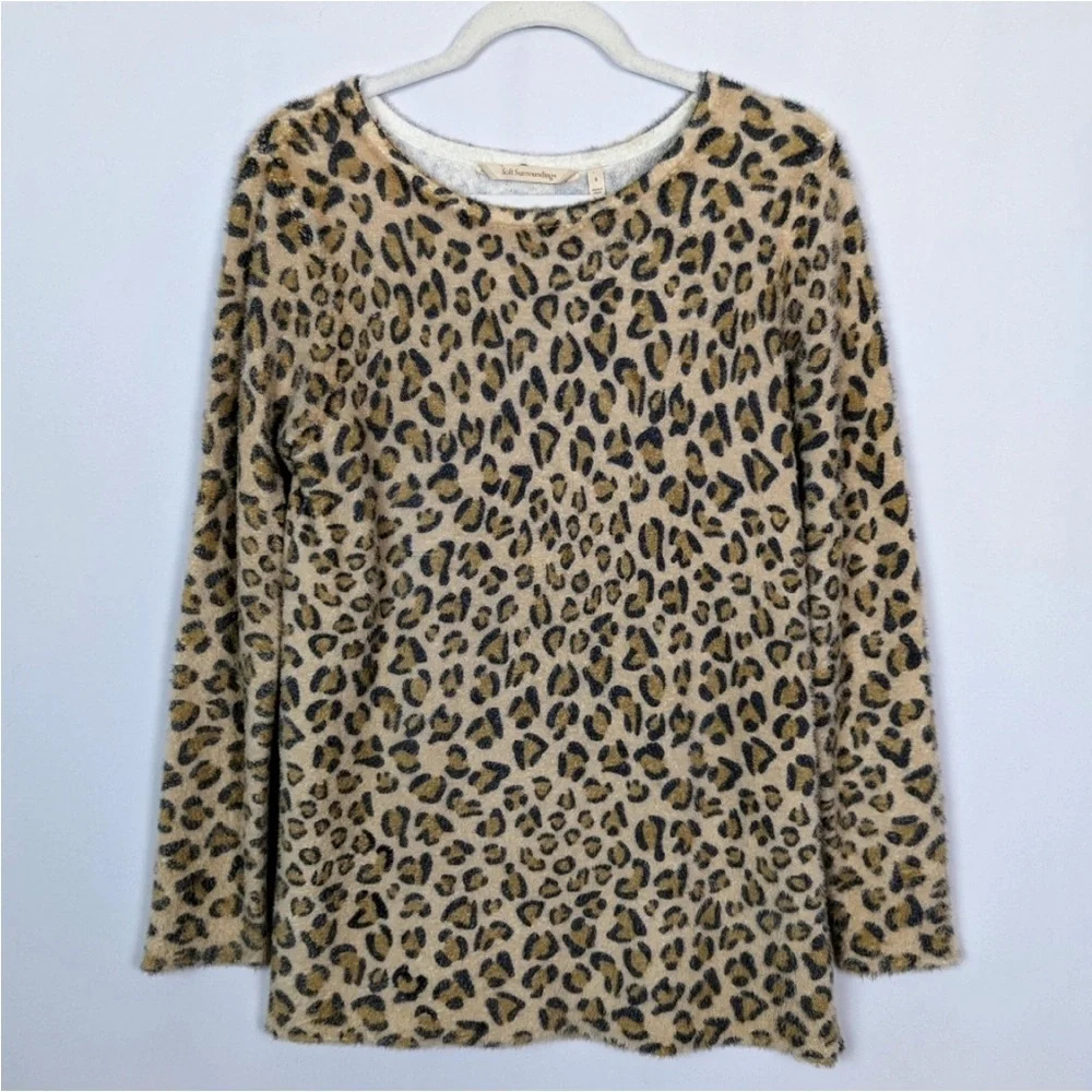 Soft surroundings large animal print fuzzy top sweater